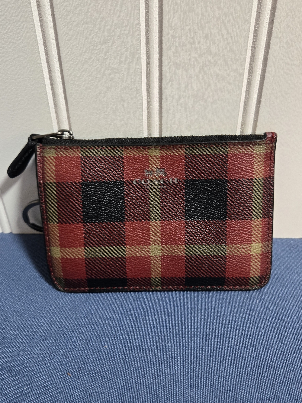 Coach Red Plaid Zip Wristlet Card Case